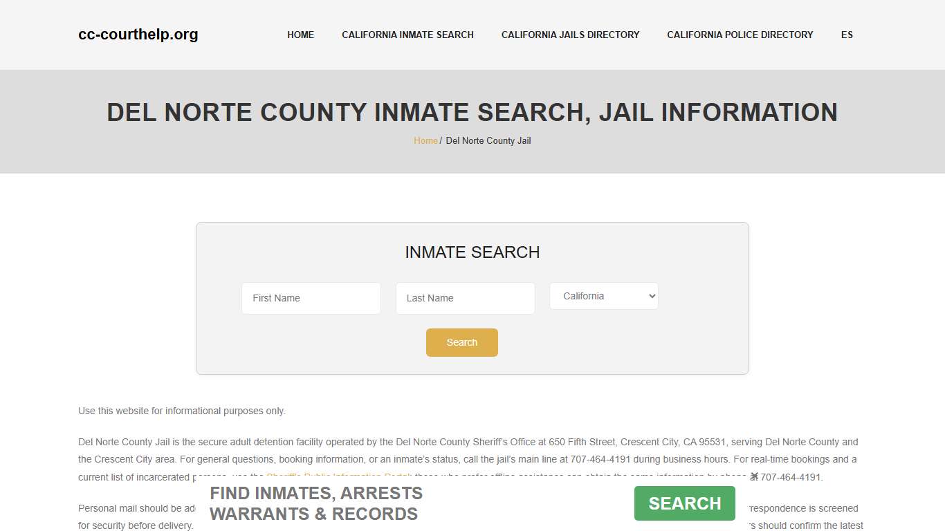 Del Norte County Inmate Lookup, Jail Roster